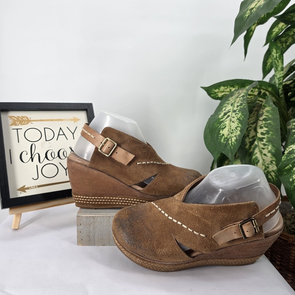 Antelope Kallie Suede Distress Leather Platform Wedge Clog Slingback Shoes Sz 40